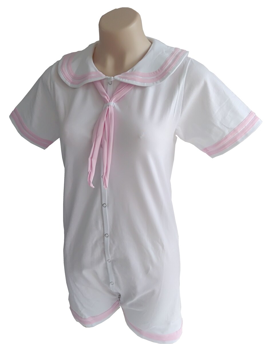 white sailor with pink trim bodysuit/adult onesie/adult bodysuit/adult baby romper/abdl clothes