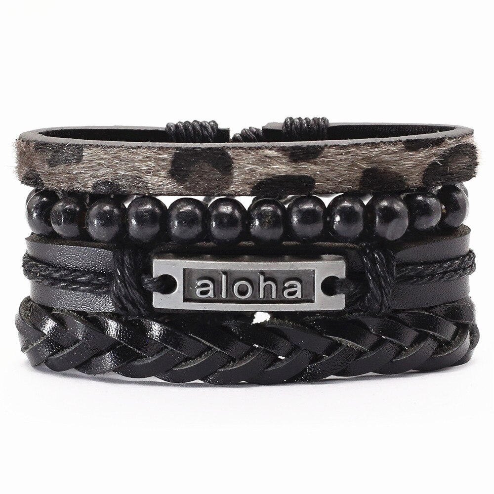 La fiducia In Dio Fede Nero Chitarra Foglia di Perline Braccialetto Braccialetti di Cuoio Set Degli Uomini Dei Braccialetti Delle Donne Homme Gioelleria Raffinata E Alla Moda Accessori: style  10
