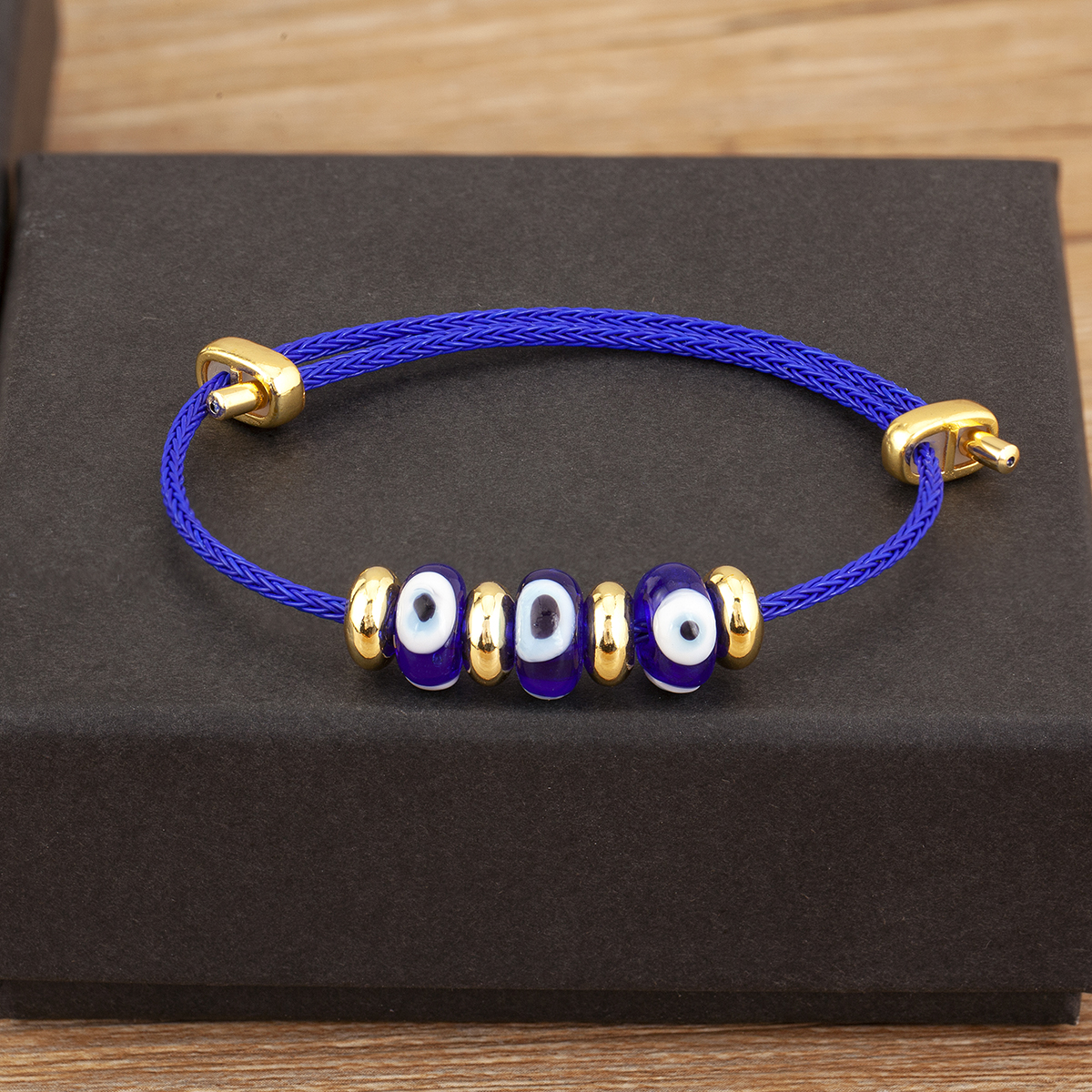 Nidin nueva pulsera de cuerda de ojo malvado turco de la suerte ajustable para mujeres estilo Punk de personalidad de joyería: Oro oscuro
