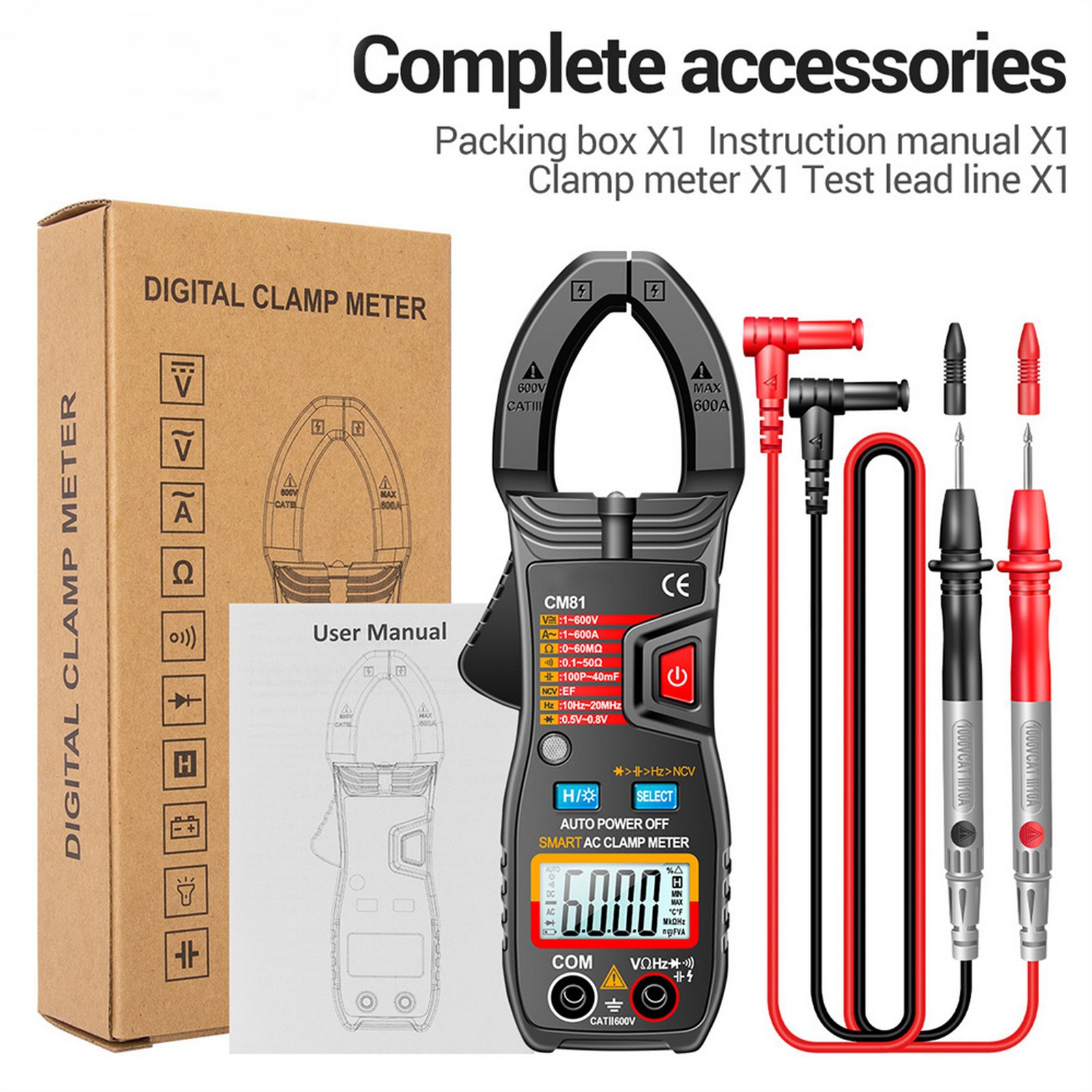 Current Measur instrument Digital Clamp Meter Tester Auto Range AC/DC 600A Capacitance Frequency Current Resistance Multimeter