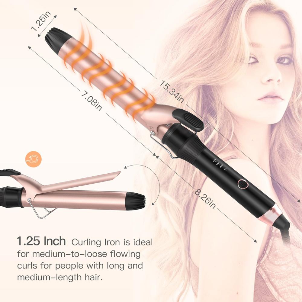 Curling Tongs 25mm Ceramic Tourmaline Hair Curlers Large Barrel Curling Tong with 4 Heat Setting 220℃ Curling Wand