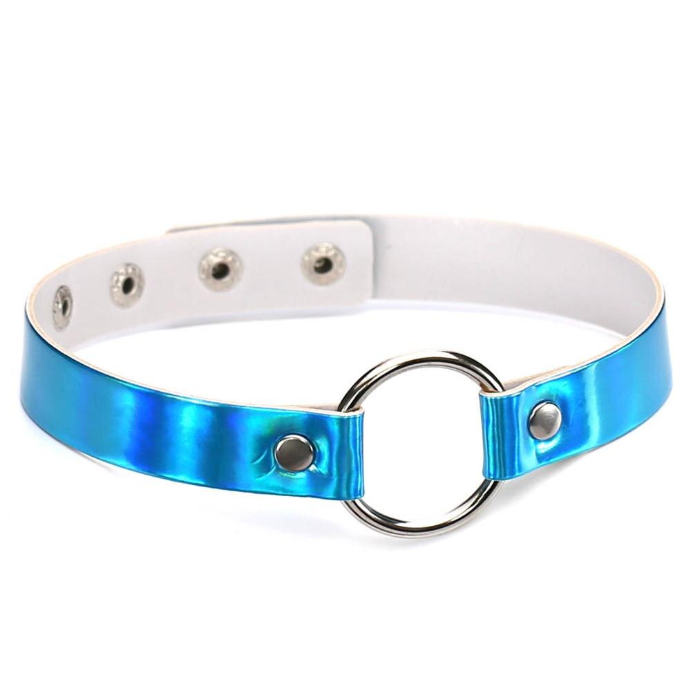 Holografische Choker Punk Festival Slijtage Iriserende Roze Holograph 90 S Choker Grunge Blauw Rave Festival Party Mode-sieraden: blue