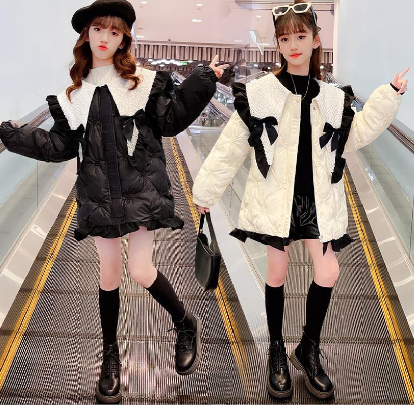 Baby girl cotton jacket winter cute bow patchwork outfit children Korean style clothes teenage cotton coats 6-16Y wz514