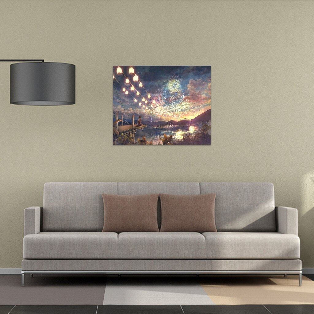Frameless Fireworks season Diy Digital Painting By Numbers Kits Acrylic Paint By Numbers Unique