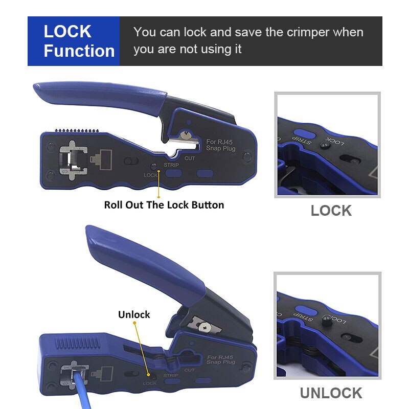 Zoerax  rj45 pass through crimper tool, ethernet crimper ez network crimping tool wire stripper cutter för cat 6a cat 5