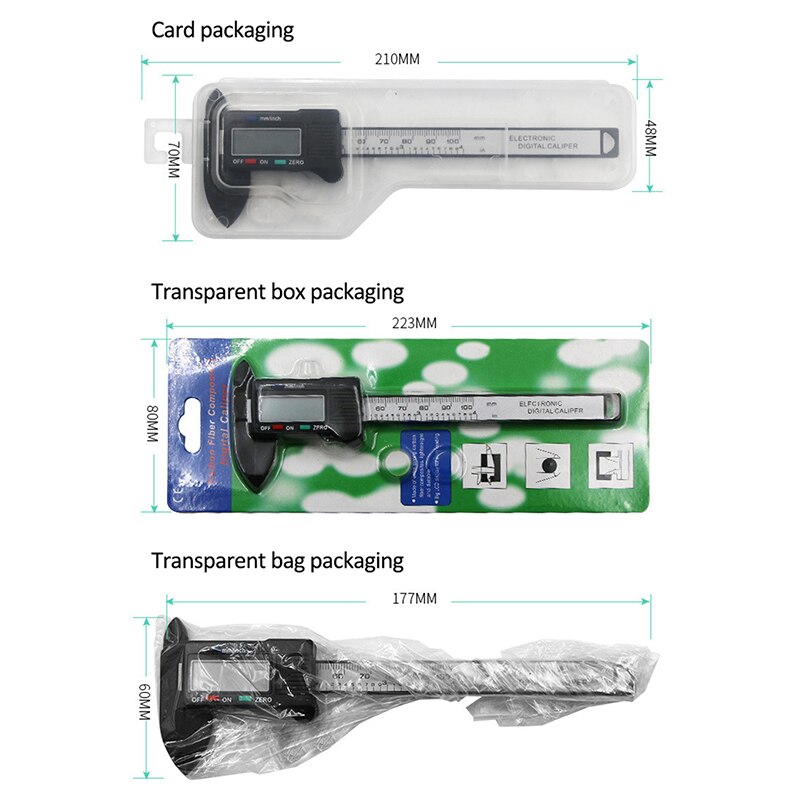 0-100mm Digital Caliper Carbon Fibre Vernier Calipers Plastic Gauge Micrometer Ruler Measuring Tools Instrument For Woodworking