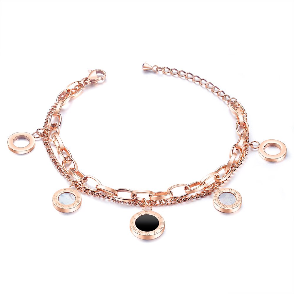 AENINE Edelstahl Multi-schicht Römischen Ziffern Damen Armbänder Klassische Charms Engagement Armband Für Frauen AB18169: Rose Gold Farbe