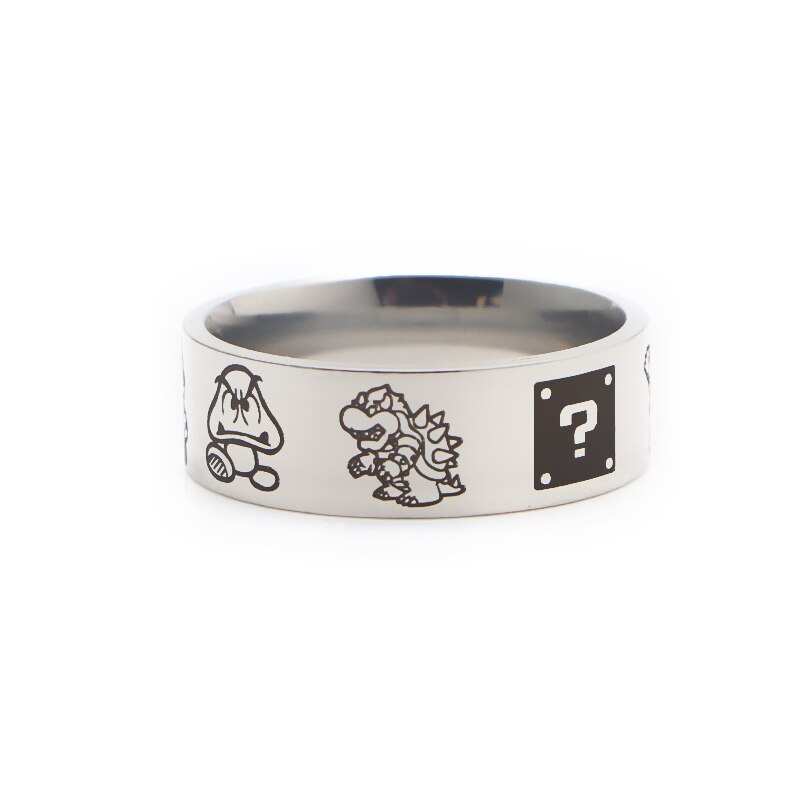 Zf824 cartoon stijl ringen roestvrij staal ring voor vrouwen mannen feest verloving zwart zilver kleur ringen sieraden: 8 / Zilver