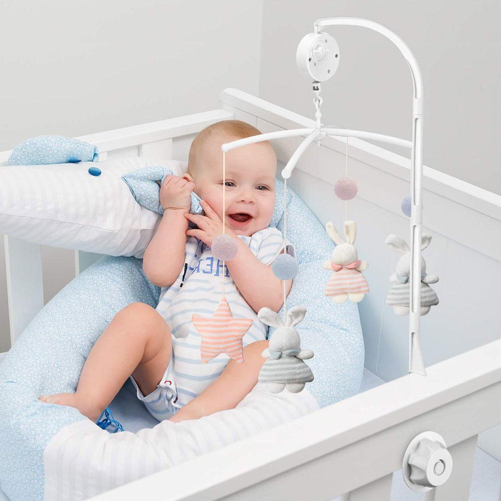 Rotating Baby Bed Bell Bracket Adjustable White Baby Bell Holder Interactive Box Crib Mobile Toy Bracket+wind-up Bed Music B7S5