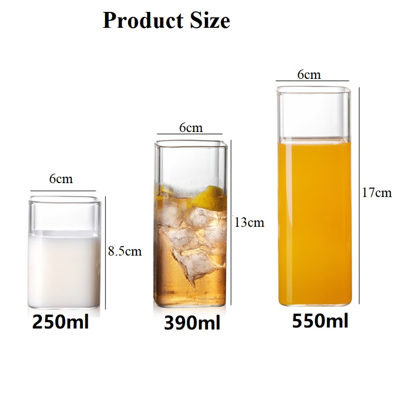 Verre à eau en cristal sans plomb, carré, pour boire du café, du lait, du jus, du whisky, du vin, de la bière, pour Cocktails, 250/390/550ml