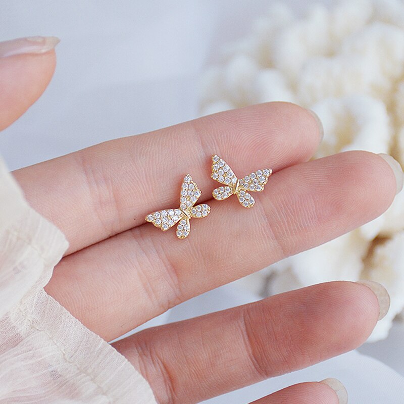 Micro-indlagt sommerfugl vinger, zirkon og perle kæde bageste hængende ører øreringe til kvinder koreanske øreringe smykker