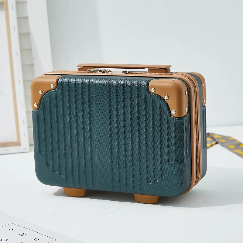 Mini Luggage 14 Inch Small Lightweight Makeup Travel Suitcase for Students Portable Durable Handheld Carry-On Bag: green