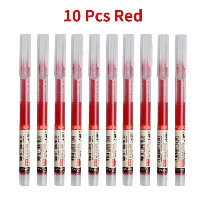 10Pcs/set Needle Type Gel Pens Straight Liquid Ballpoint Pen Stationery School Office Supplies Writing: Red
