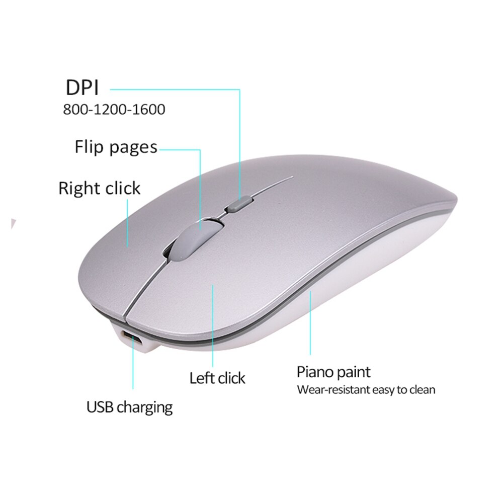 Trådlös datormus laddningsbara möss för laptop notebook ultratunn 2.4g optisk mus med usb-mottagare luftmus