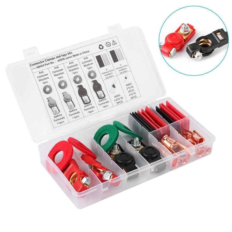 Car Battery Tray Adjustable Hold Down Clamp Bracket battery hydrometer Universal Battery Terminal Clamps Wire Lugs Heat Shrink