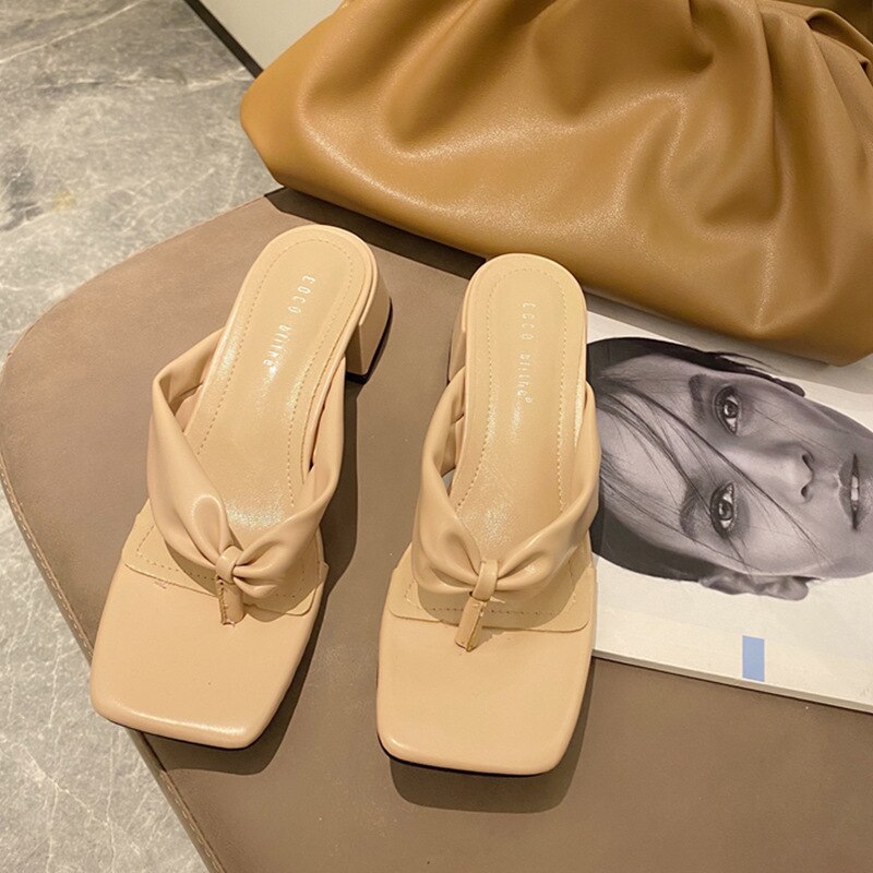 Rome Clip Teen Solid Slingback Vrouwen Sandalen Fee Schoenen Vrouw Slippers Slip Op Chunky Med Hakken Gladiator Sandalias Femme: Beige / 5