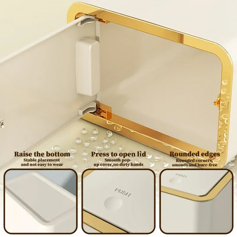 Poubelle supérieure à pression avec couvercle, à une touche, mince, Anti-bruit, étanche, poubelle pour salle de bains, cuisine, salon