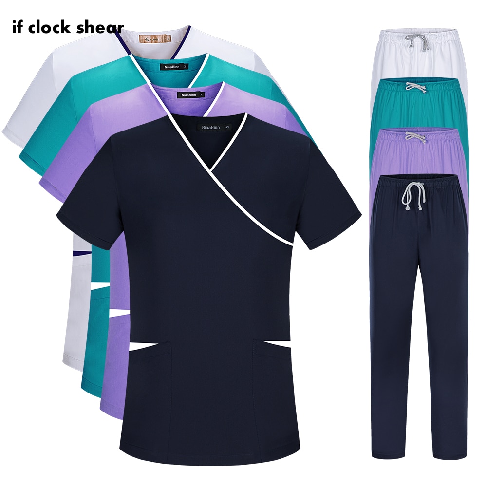 Cuello en V Spa uniformes Set tops + Pantalones de los hombres y las mujeres de manga corta uniformes exfoliantes de laboratorio Servicio de Salud UNIFORME DE TRABAJO ROPA