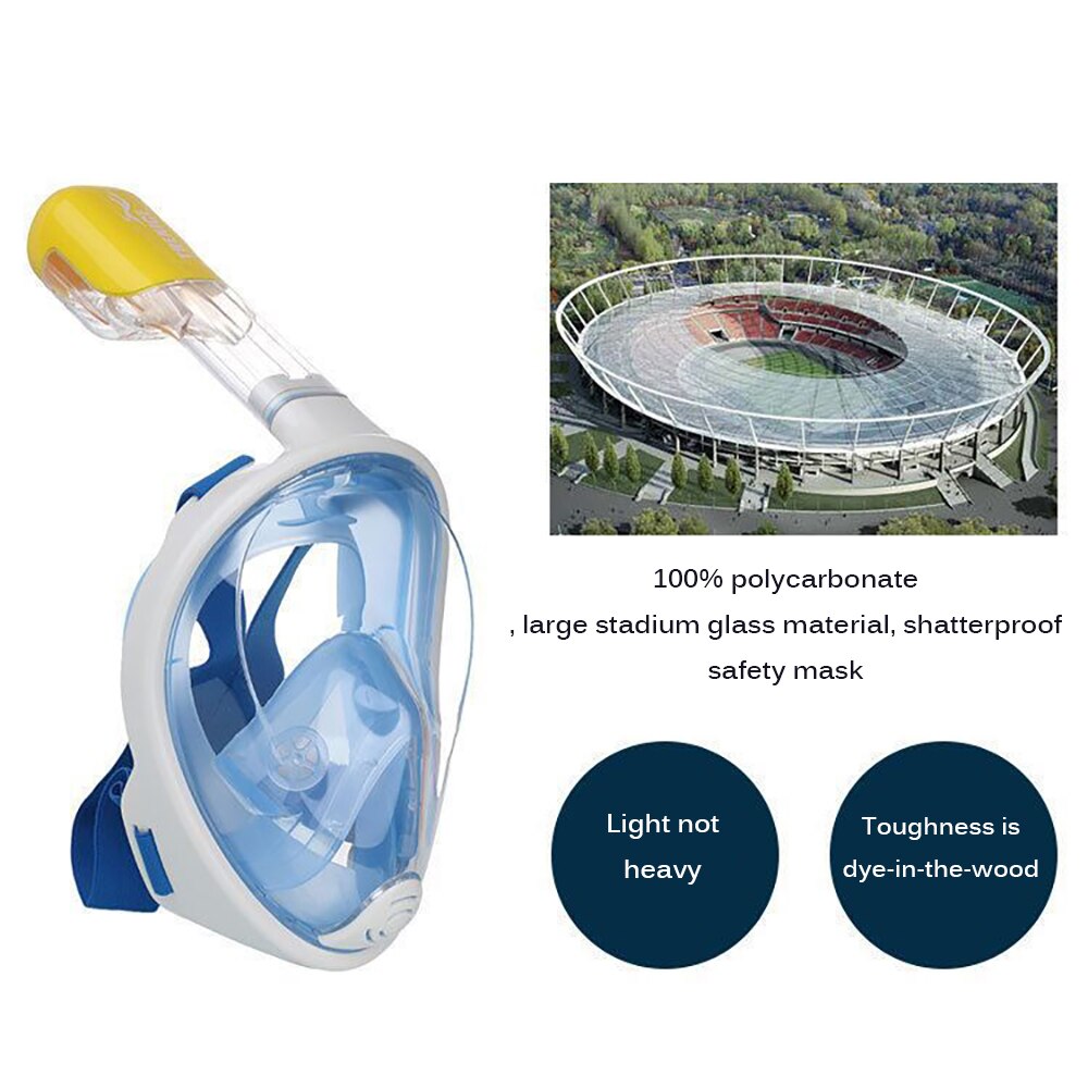 Full Face Snorkel Mask - Camera Mount - Anti-Fog - Safety Diving Swim Mask
