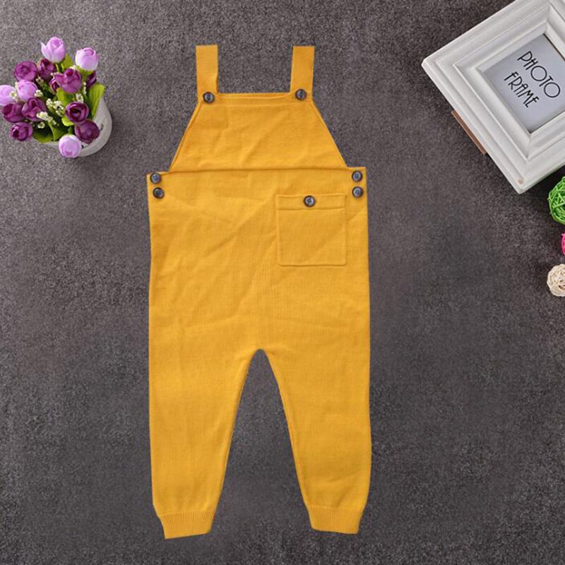 2019 nyfødte småbørn børn baby drenge piger strikkede overalls strop bukser jumpsuit outfits ærmeløs lomme baby dreng pige bukser