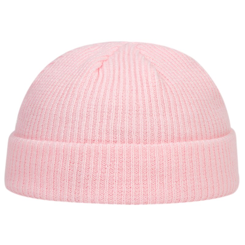 Herfst winter meloen muts heren dames gebreide muts muts schedelkap matrozenmutsen manchet kort randloos retro marineblauwe hoeden casquette: Roze