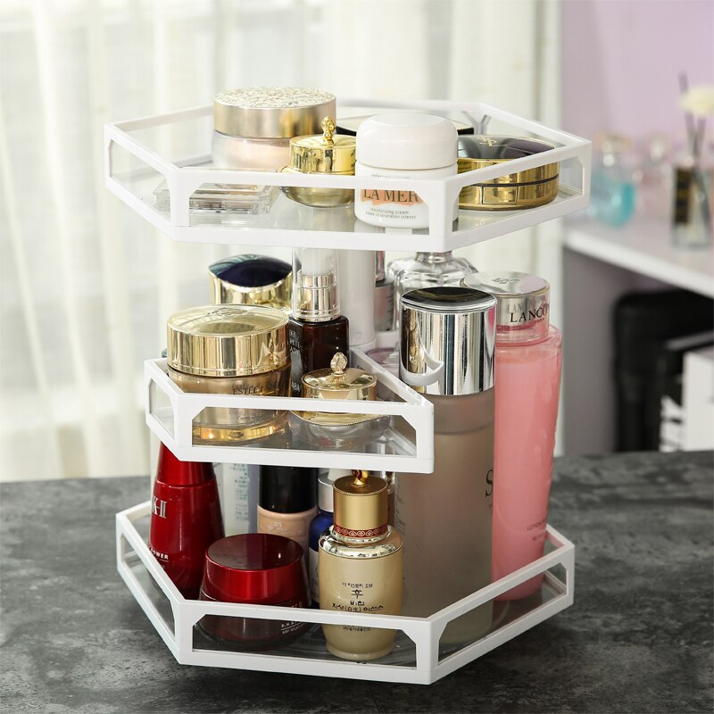 Hjem kosmetisk rack glas roterende smykker opbevaringsholder soveværelse badeværelse skrivebord stand makeup arrangør hylde parfume butikskasse