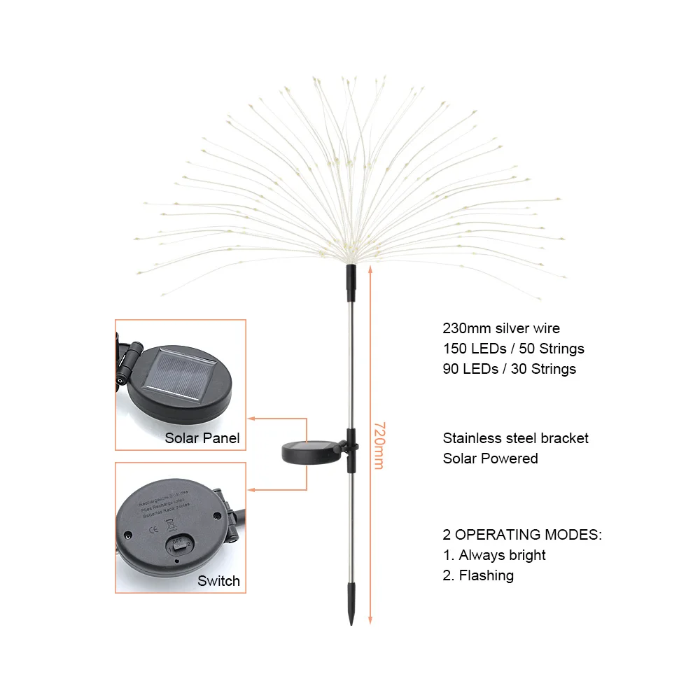 Anblub 90/150 Led Solar Vuurwerk Kleurrijke Outdoor Waterdichte Tuin Lampen Energiebesparing