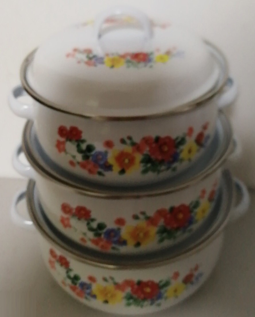 3-piece Soup Pot 1-2 litre Enamel Cooking Pot Mini Kitchen Cooker Multi-function Porcelain Enameled Cooking Pot