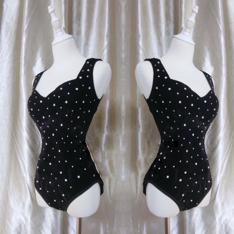 Velours noir strass body femmes hanche creuse justaucorps femme barre discothèque DJ DS GOGO danse scène fête Rave Costume