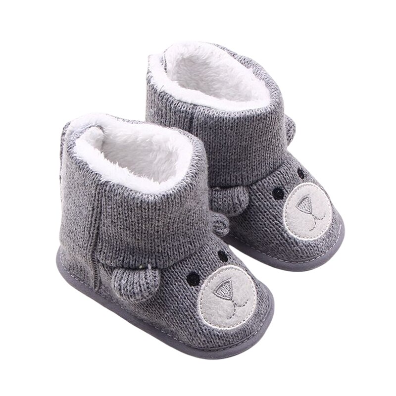 -né bébé garçon fille tricoté bottes de neige hiver fourrure doublure tricot chaussons mignon doux semelle anti-dérapant infantile Prewalkers: Gris / 0-6 mois