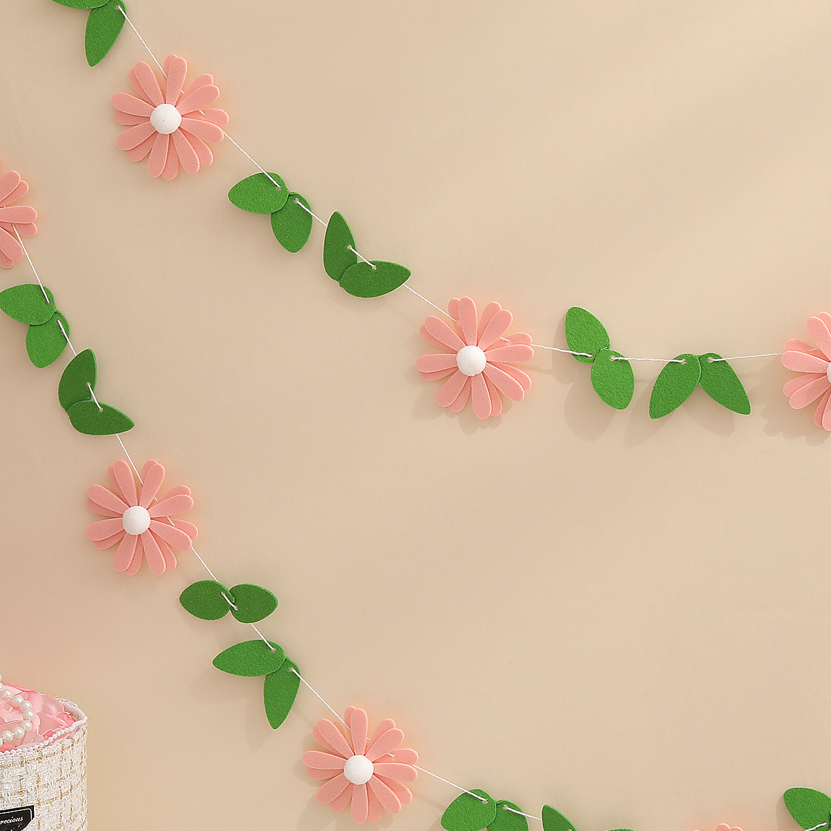 Felt Feestdecoratie - Margriet Hangers, Bontballen, Groene Bladeren - Verjaardag Banner