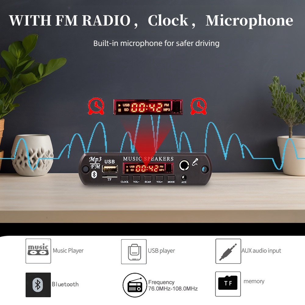 DC 12V Bluetooth 5,3 MP3 APE Decoder Board 30W 60W Verstärker 6,5mm Mikrofon Uhr Zeit Display USB TF FM AUX Auto Musik Player