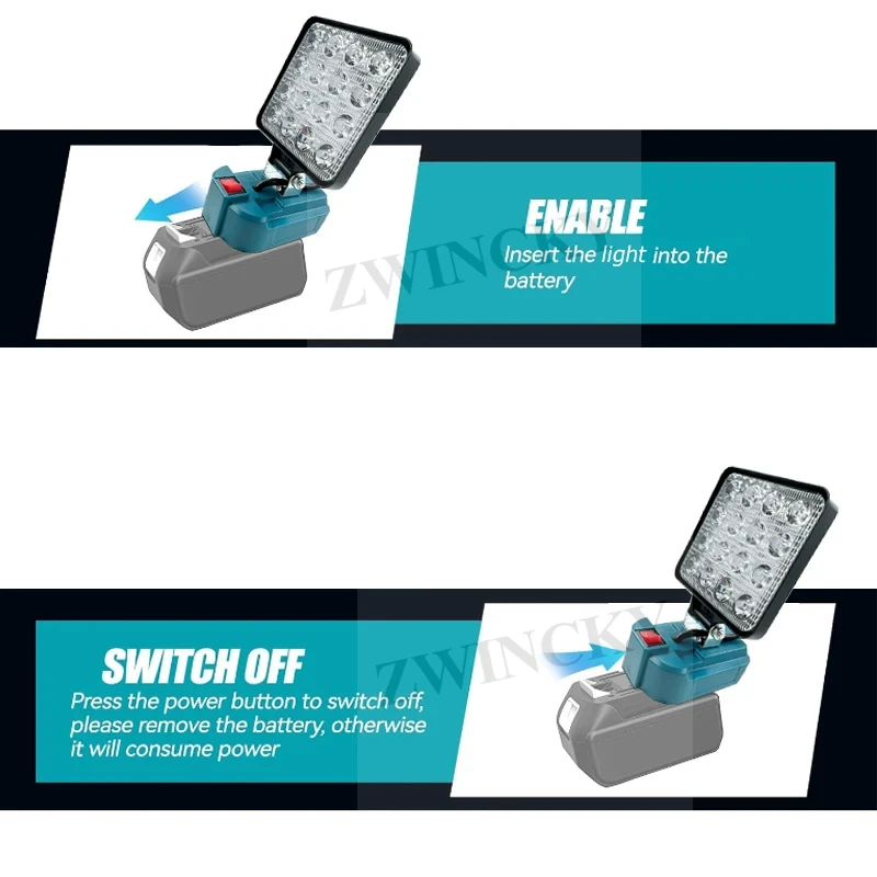 Lampe de travail LED lampe de poche 3 pouces pour Makita 18V Li-ion batterie Portable lampe d'inondation de secours lampe de Camping HongSong FoGo Lomvum