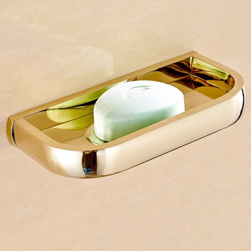 Luxe Goud Kleur Messing Vierkante Badkamer Accessoires Handdoek Plank Houder Toiletrolhouder Wall Mounted Bad Hardware Sets: Soap Dish