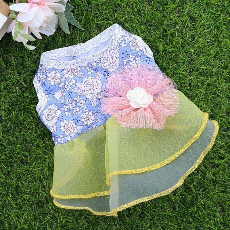 Falda Floral de verano para perro, ropa para perro pequeño, de cumpleaños, vestido de boda, disfraz de cachorro, ropa para mascota de primavera: YELLOW / M