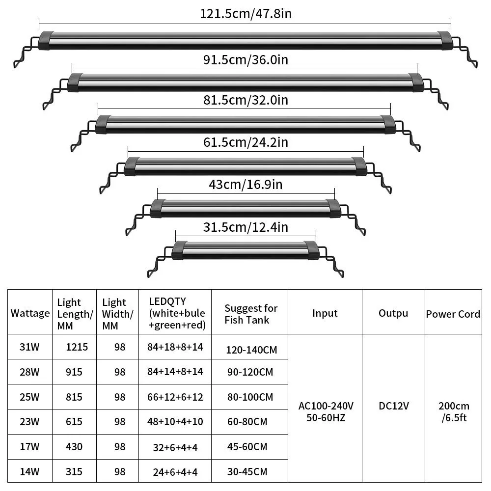 31-120 cm Aquarium lumière LED Super mince Aquarium plante aquatique élèvent l'éclairage étanche lumineux pince lampe RGB LED pour Aquarium