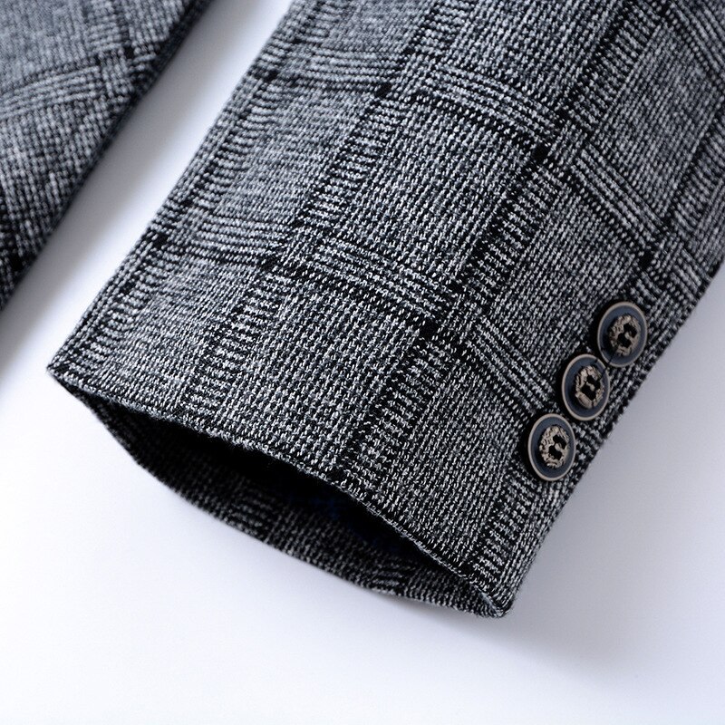 Brand Men's Business Casual Blazer Jacket Slim Gray Plaid Business Dress Suit Coats Male Formal Work Party Clothing