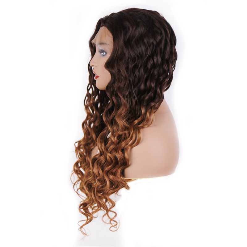 Peluca con malla frontal EEWIGS Ombre marrón con línea de pelo Natural pelucas sintéticas onduladas sueltas resistentes al calor de densidad 180% para mujeres negras