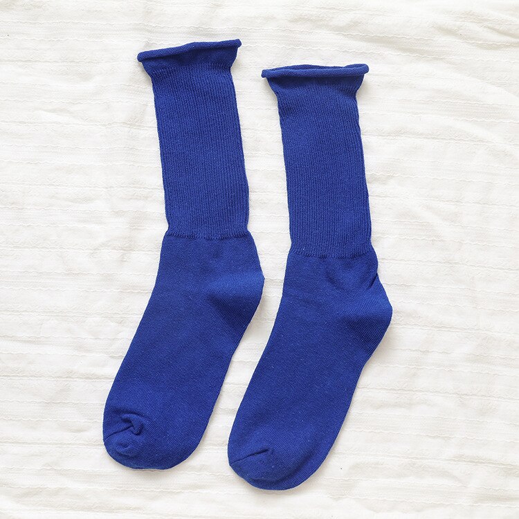 CHAOZHU Solid Colors Women Lady Daily Loose Socks Socky-Wockies Japanese Girls Long Crew Rib Cotton Causal Sock: Blue