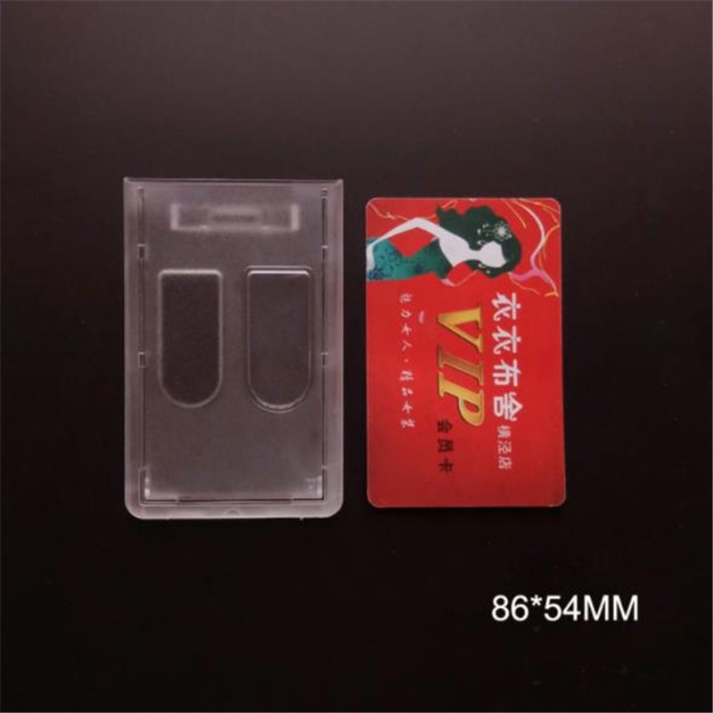 Lodret pc mat hård plast id kreditkort badge holder dobbelt dæksel lomme bus kort etui grænse lanyard huller