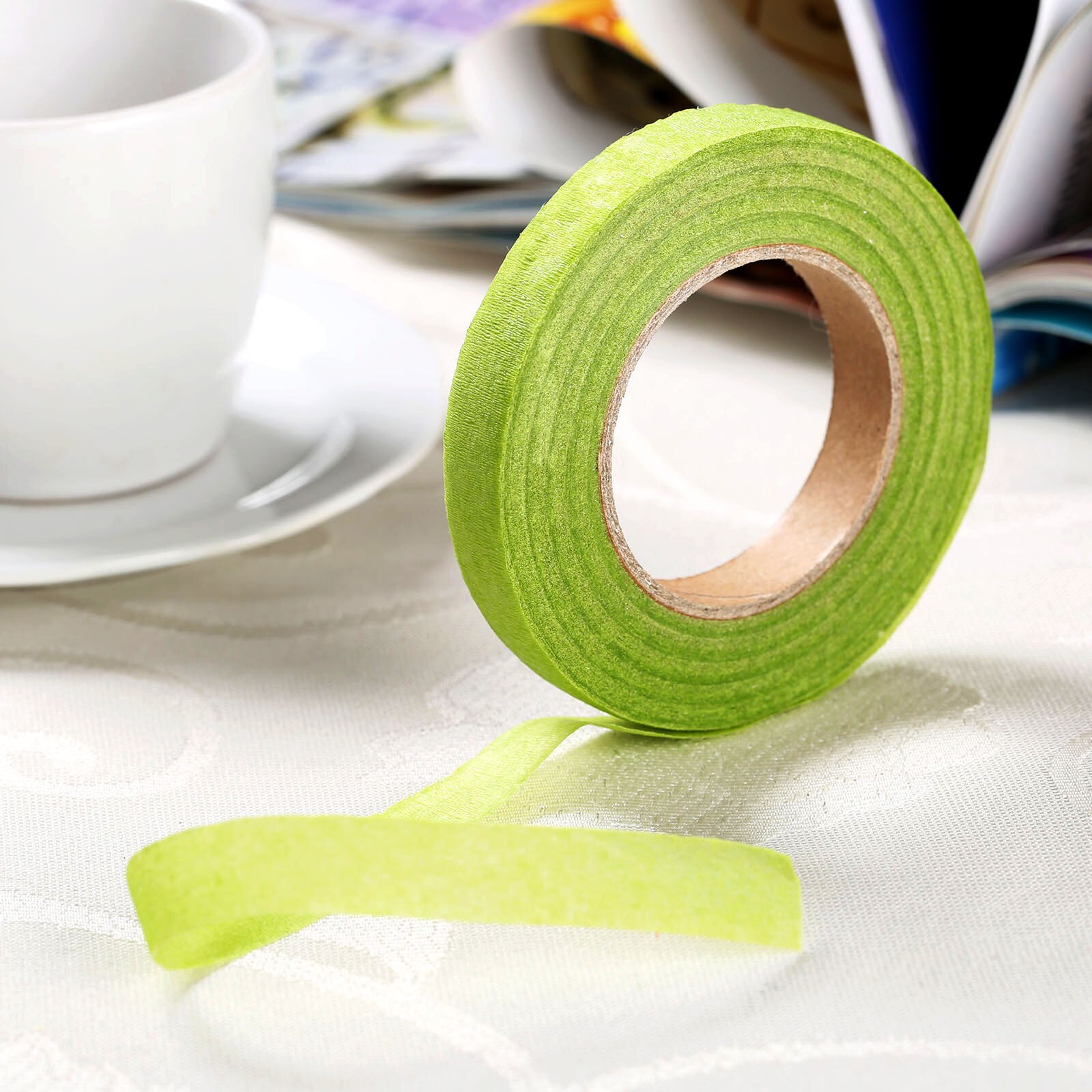 Ruban adhésif vert pour tige de fleuriste, 12mm, ruban pour fleurs, pour bricolage, couronne de guirlande en papier froissé: light green