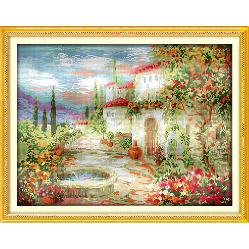 Cross Stitch Kits Joy Sunday Sunset Stamped DMC Print 11CT 14CT Counted Printing Embroidery Craft Kit Embroidery Needlework Sets: F605(3) / 11CT Printed Cloth