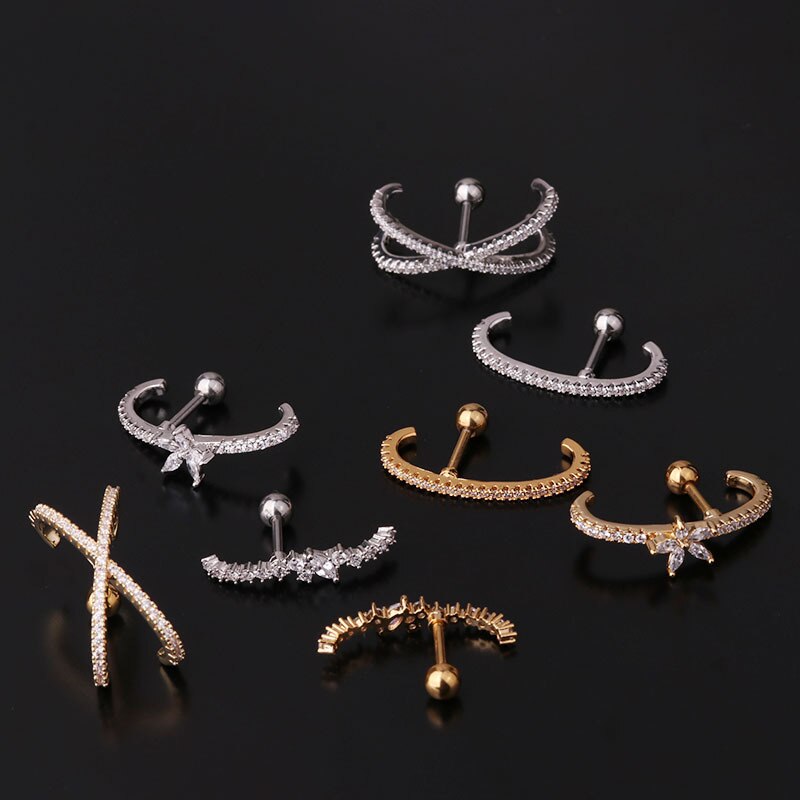 1pc stang i rustfritt stål og lang cz øreflippen skru tilbake ørepynt ørepiercing smykker brusk helix tragus øredobber