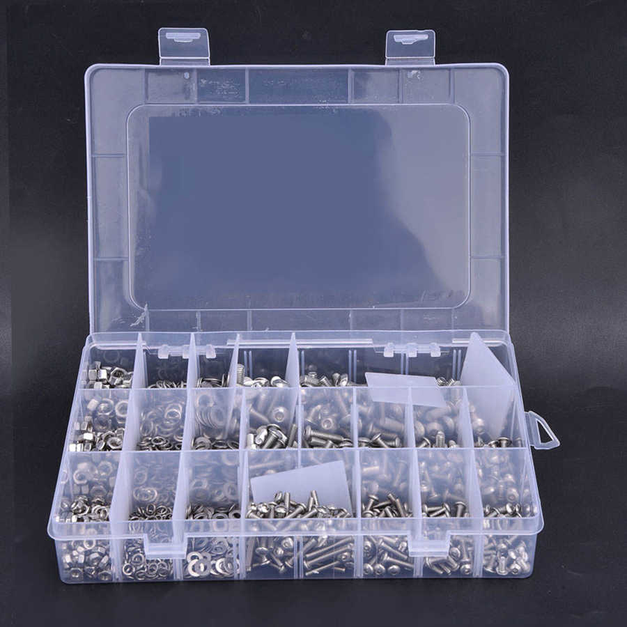Sujetadores para carpintería ferreteria 1105 Uds Kit de tornillos tornillo con cabeza hexagonal tuerca surtido para lavador Kit M3 inoxidable