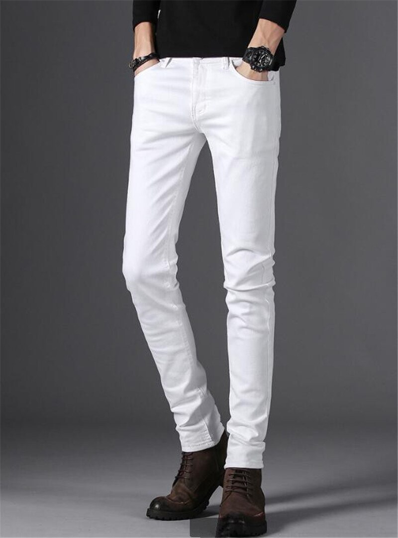 Jean blanc homme Style classique Denim elastique coupe cintrée noir Jean pantalon homme décontracté affaires pantalon blanc