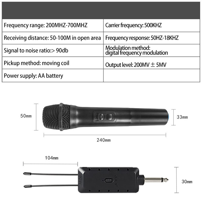 Microphone Portable Sans Fil VHF Universel Avec Récepteur - Pour Karaoké Et Réunions