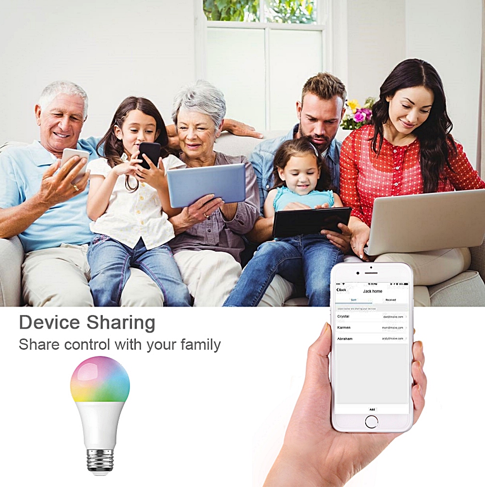 Smart WiFi LED Light Bulb 800Lm E26/27 RGB Colors Dimmable APP Remote Control Home Night Lamp Work with Alexa Google Assistant