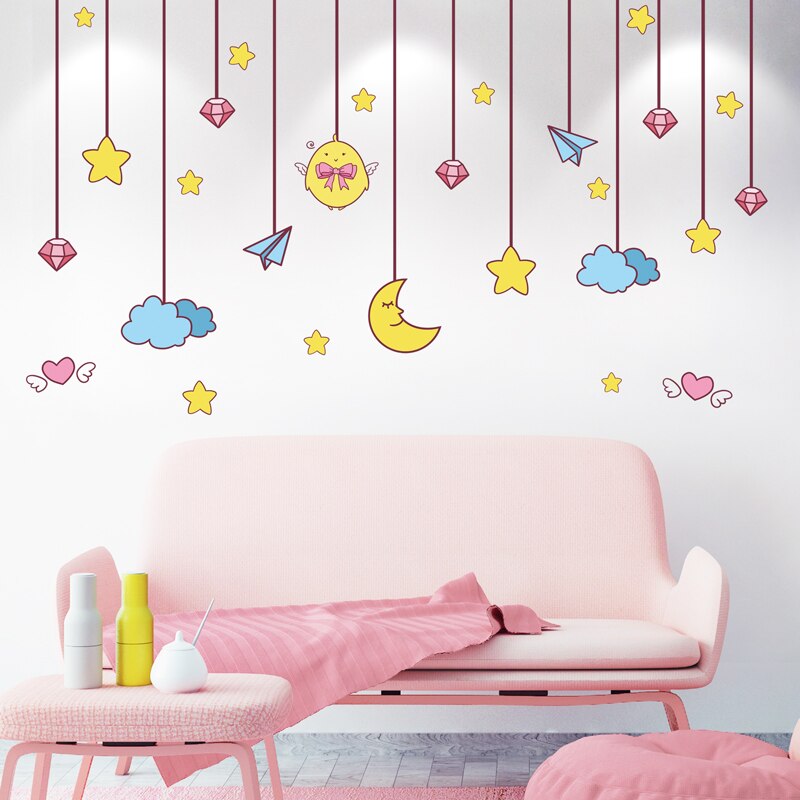 [Shijuekongjian] animais dos desenhos animados balões adesivos de parede diy estrelas tapeçarias decalques de parede para quartos dos miúdos quarto do bebê decoração