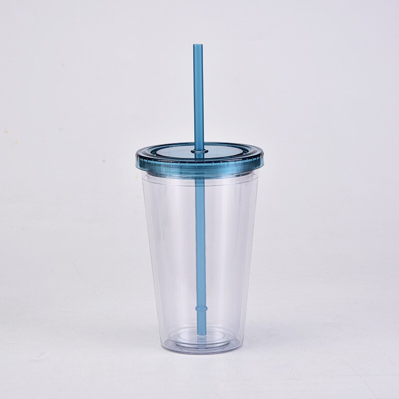 Vasos acrílicos transparentes de doble pared, vaso de plástico con pajillas, reutilizable, para bebidas frías y zumos, 16oz: B