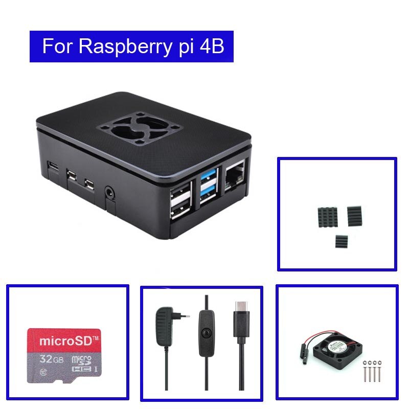 Raspberry Pi 4 Model B ABS Case with Fan + Heatsink +32GB SD Card+ 5V 3A power+HDMI for Raspberry Pi 4B: Sliver
